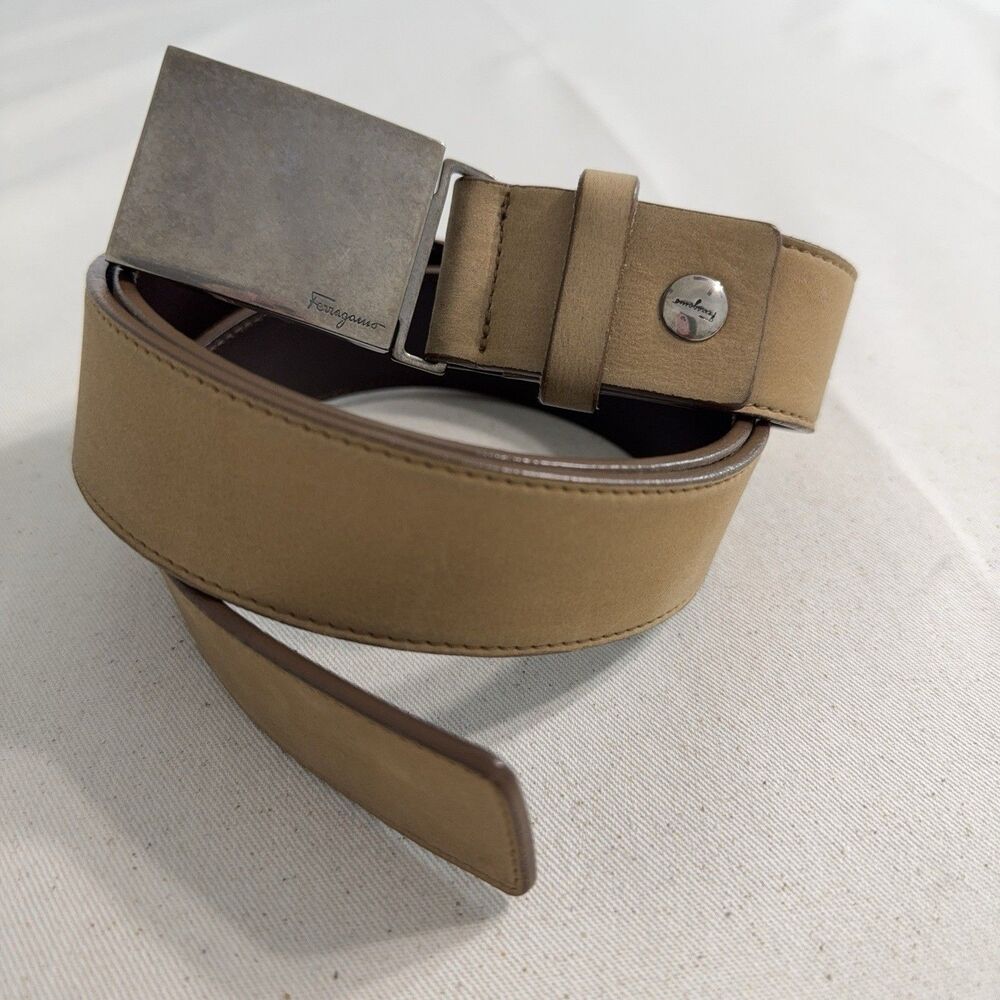Salvatore Ferragamo Men’s Size 42 Brown Leather Belt Large Buckle Made Italy